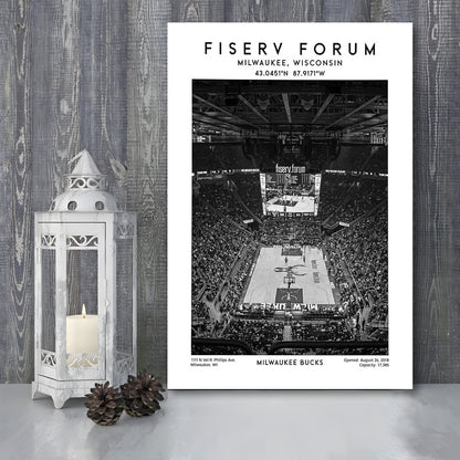 Fiserv Forum Stadium Black And White, Milwaukee Bucks Basketball Arena Wall Art Print, Canvas Prints Wall Art, Man Cave Decor
