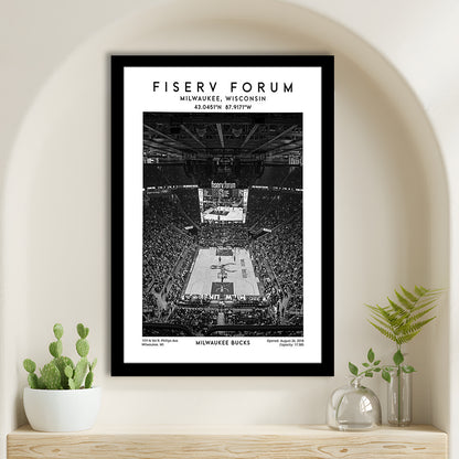 Fiserv Forum Stadium Black And White, Milwaukee Bucks Basketball Arena Wall Art Print, Framed Art Prints Wall Decor