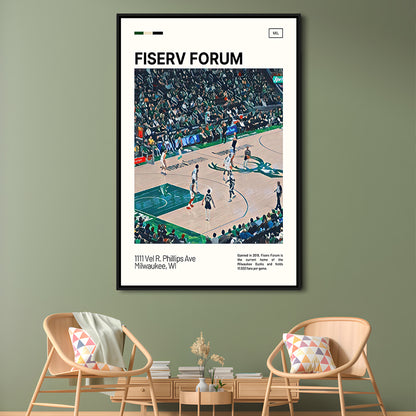 Fiserv Forum Print, Milwaukee Bucks Stadium Canvas Art, Man Cave Gift, Floating Framed Canvas Print Wall Art