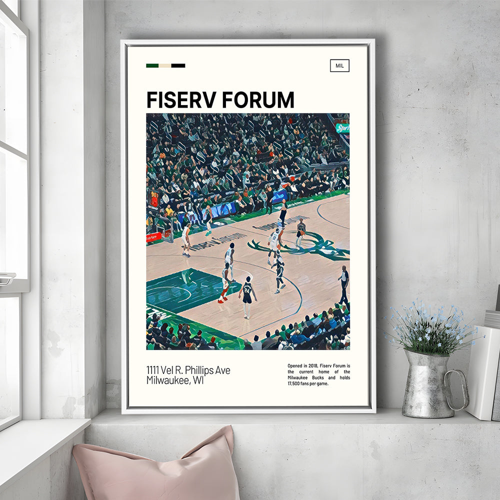 Fiserv Forum Print, Milwaukee Bucks Stadium Canvas Art, Man Cave Gift, Floating Framed Canvas Print Wall Art