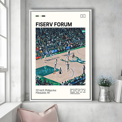 Fiserv Forum Print, Milwaukee Bucks Stadium Canvas Art, Man Cave Gift, Floating Framed Canvas Print Wall Art