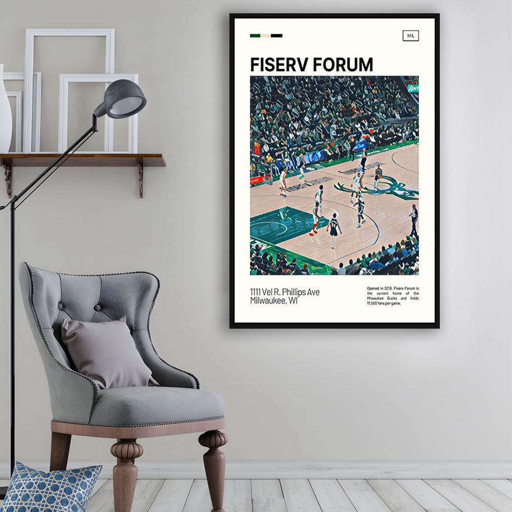 Fiserv Forum Print, Milwaukee Bucks Stadium Canvas Art, Man Cave Gift, Floating Framed Canvas Print Wall Art
