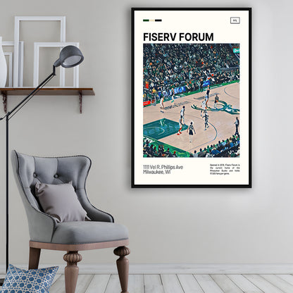 Fiserv Forum Print, Milwaukee Bucks Stadium Canvas Art, Man Cave Gift, Floating Framed Canvas Print Wall Art