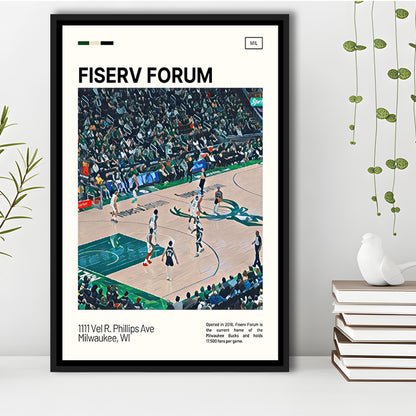 Fiserv Forum Print, Milwaukee Bucks Stadium Canvas Art, Man Cave Gift, Floating Framed Canvas Print Wall Art