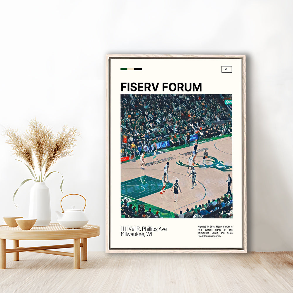 Fiserv Forum Print, Milwaukee Bucks Stadium Canvas Art, Man Cave Gift, Floating Framed Canvas Print Wall Art