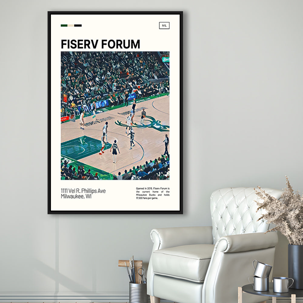 Fiserv Forum Print, Milwaukee Bucks Stadium Canvas Art, Man Cave Gift, Floating Framed Canvas Print Wall Art