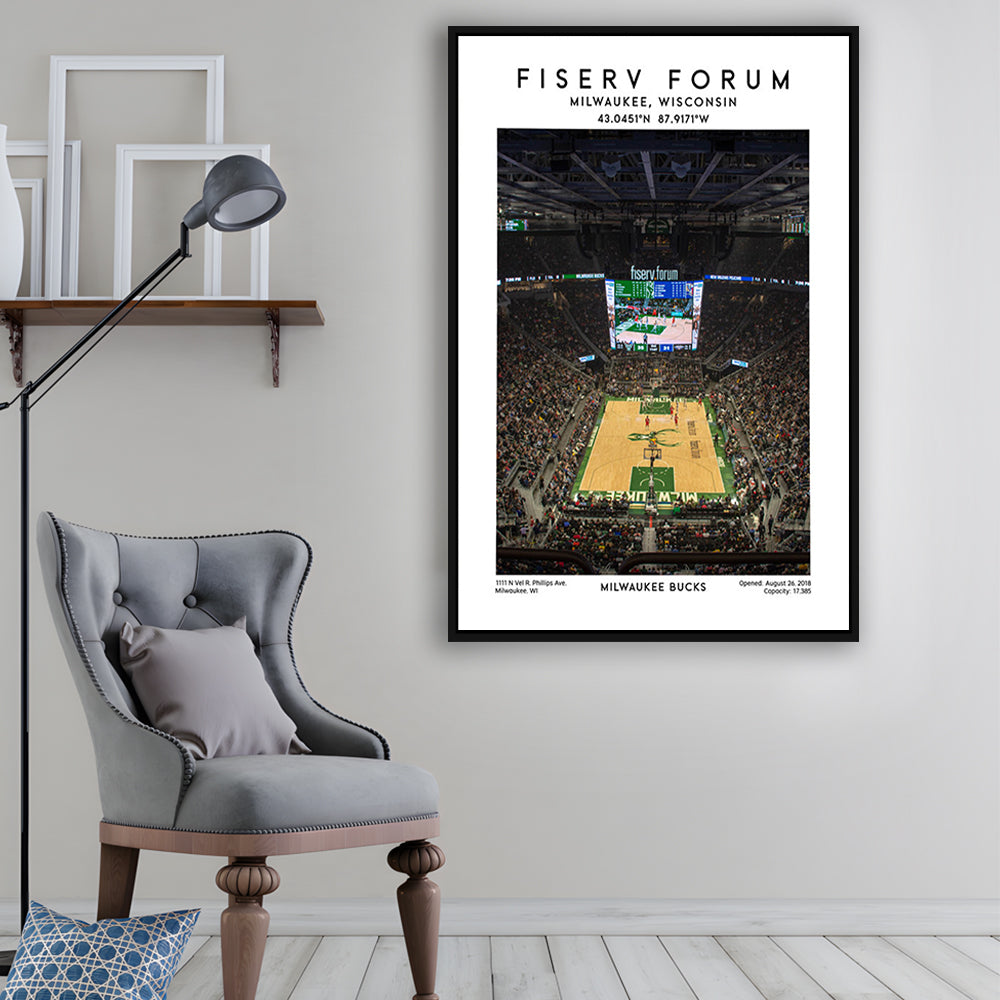 Fiserv Forum, Milwaukee Bucks Basketball Arena Wall Art Print, Sport Art Print, Framed Canvas Prints Wall Art