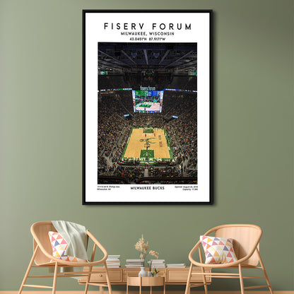 Fiserv Forum, Milwaukee Bucks Basketball Arena Wall Art Print, Sport Art Print, Framed Canvas Prints Wall Art