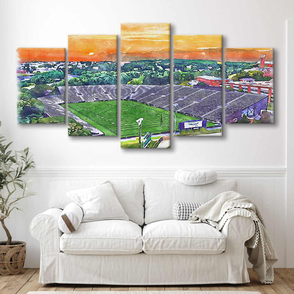 Fitton Field WaterColor, Worcester Massachusetts Watercolor, Sport Art, Mixed 5 Panel, Canvas Print Wall Art
