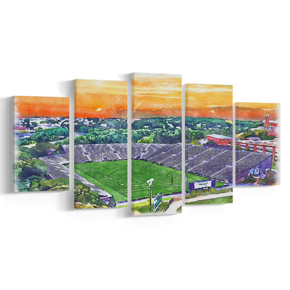 Fitton Field WaterColor, Worcester Massachusetts Watercolor, Sport Art, Mixed 5 Panel, Canvas Print Wall Art