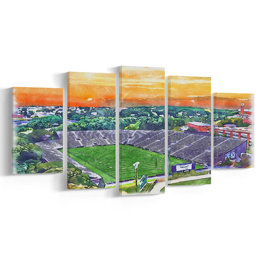 Fitton Field WaterColor, Worcester Massachusetts Watercolor, Sport Art, Mixed 5 Panel, Canvas Print Wall Art