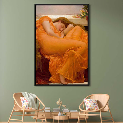 Flaming June By Frederic Lord Leighton Print, Victorian Art,Moody Vintage Painting, Framed Canvas Print, Floating Frame