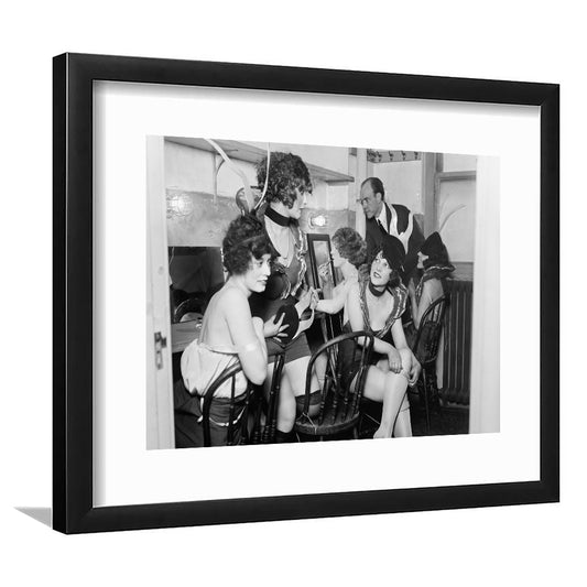 Flapper Girls Backstage Old Theater Prints Black and White Art Makeup Room Decor, Framed Art Print White Border Wall Decor
