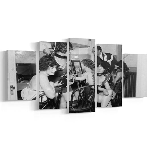 Flapper Girls Backstage Old Theater Prints Black and White Art Makeup Room Decor, Mixed 5 Pieces Canvas Print