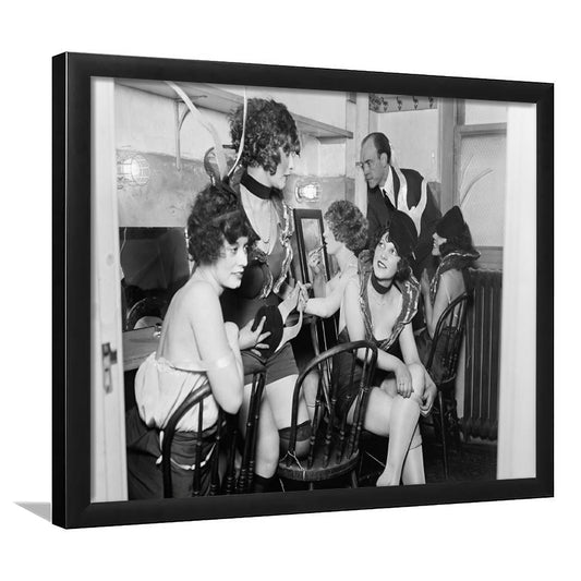 Flapper Girls Backstage Old Theater Prints Black and White Art Makeup Room Decor, Framed Art Print Wall Decor
