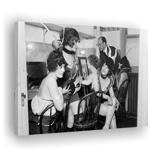 Flapper Girls Backstage Old Theater Prints Black and White Art Makeup Room Decor, Canvas Print Wall Art Decor