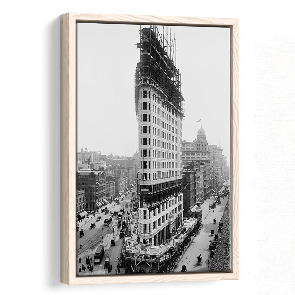 Flatiron Building New York City Historical Architecture, Black and White Art, Floating Framed Canvas Print