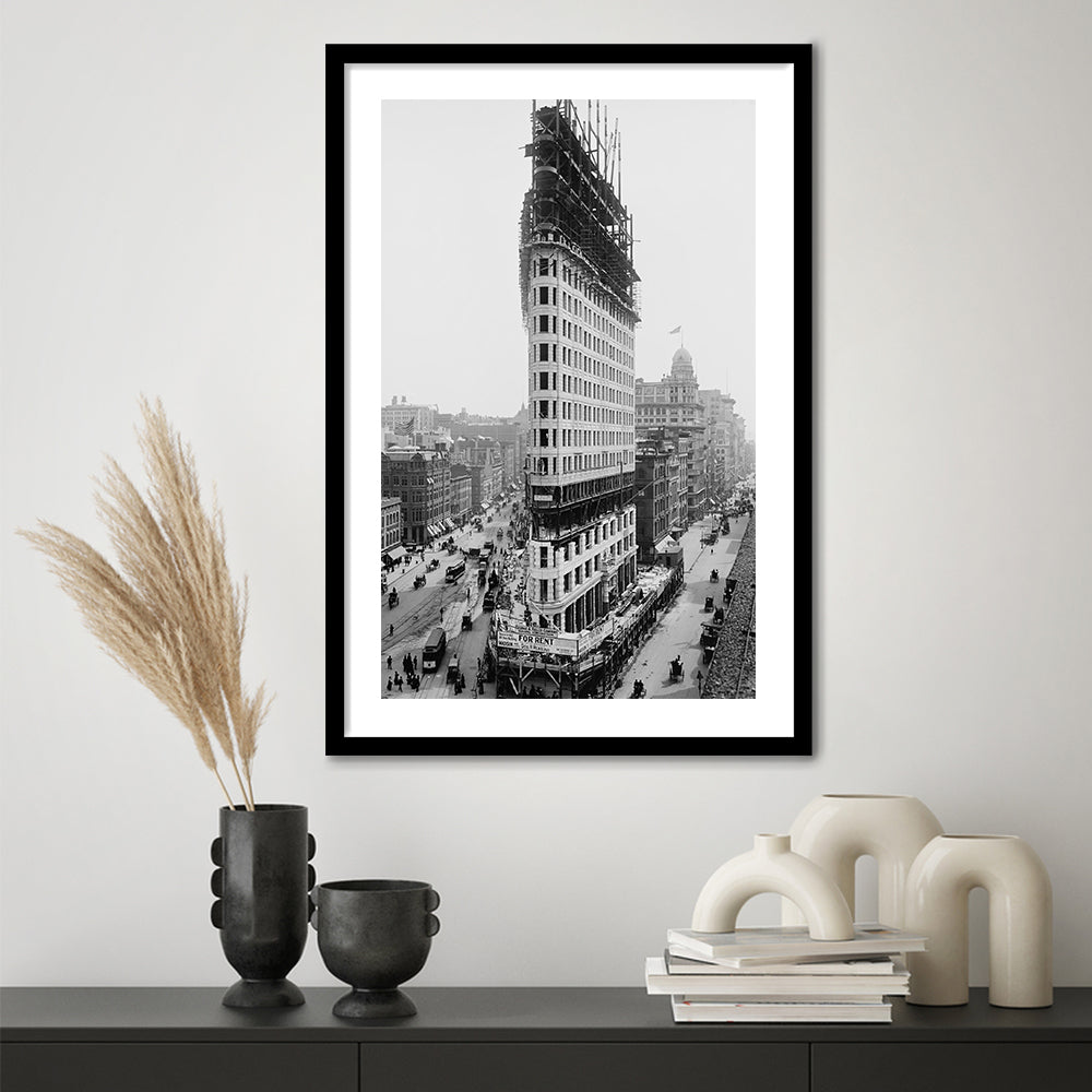 Flatiron Building New York City Historical Architecture Print Black and White Art, Framed Art Print White Border Wall Decor