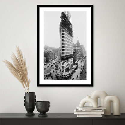 Flatiron Building New York City Historical Architecture Print Black and White Art, Framed Art Print White Border Wall Decor