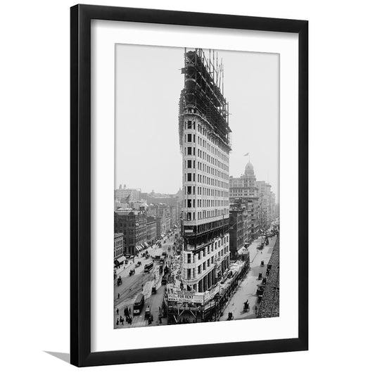 Flatiron Building New York City Historical Architecture Print Black and White Art, Framed Art Print White Border Wall Decor