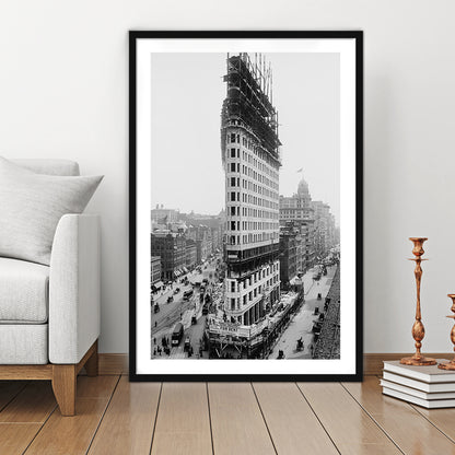 Flatiron Building New York City Historical Architecture Print Black and White Art, Framed Art Print White Border Wall Decor