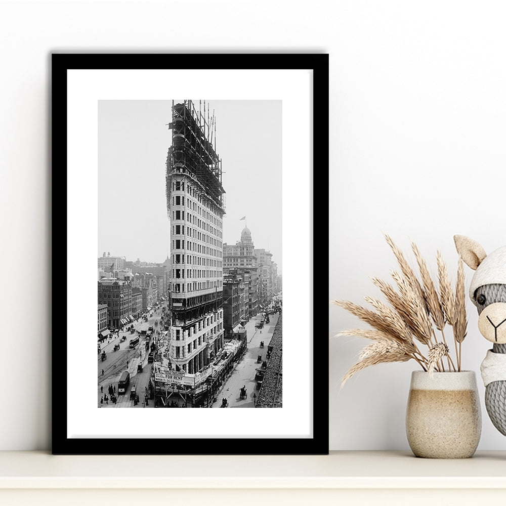 Flatiron Building New York City Historical Architecture Print Black and White Art, Framed Art Print White Border Wall Decor