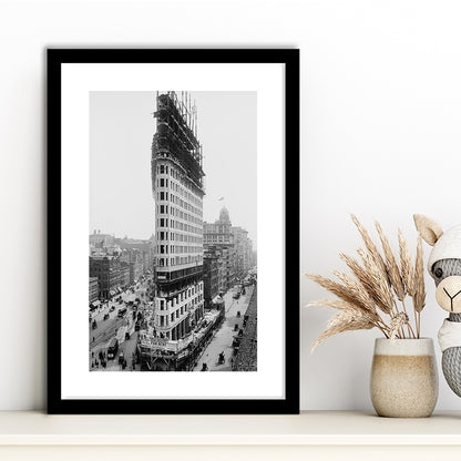 Flatiron Building New York City Historical Architecture Print Black and White Art, Framed Art Print White Border Wall Decor