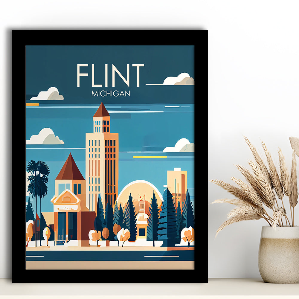 Flint Michigan Retro Art Print, Flint City Wall Art, Framed Art Print, Picture Framed, Painting Art