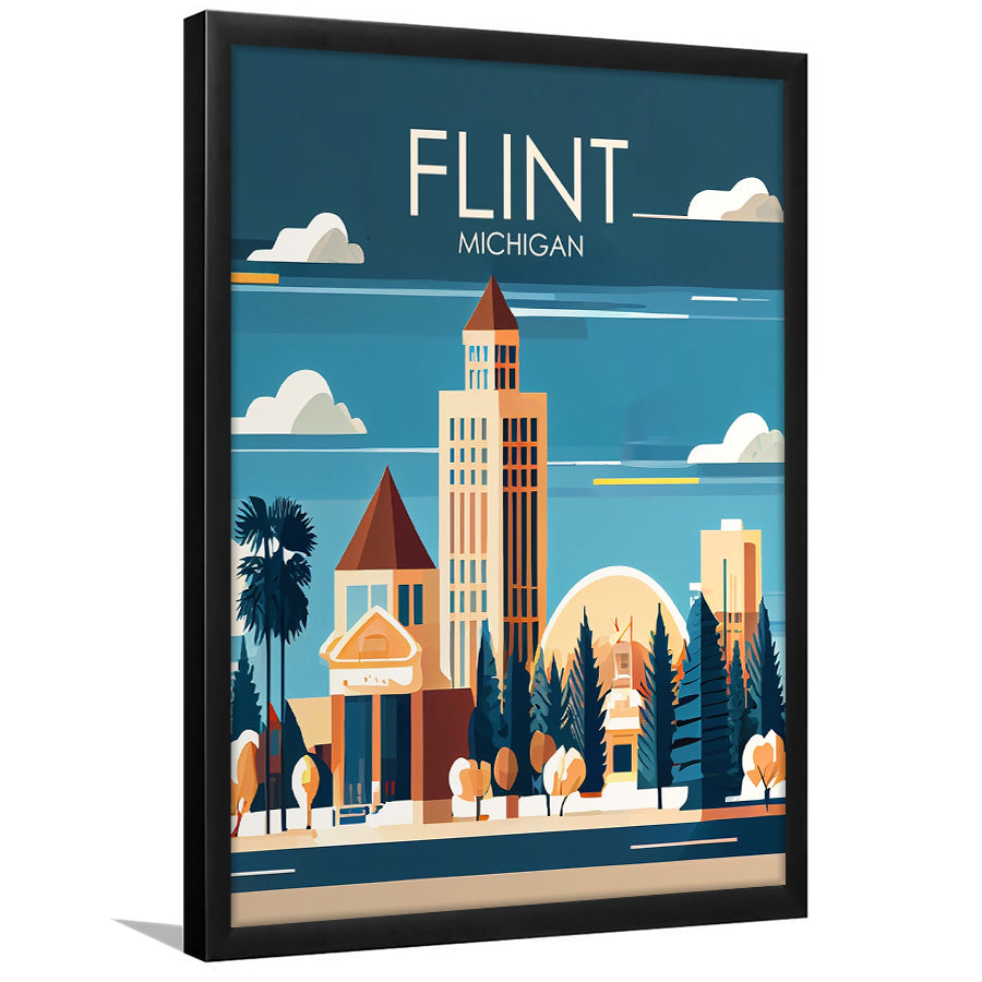 Flint Michigan Retro Art Print, Flint City Wall Art, Framed Art Print, Picture Framed, Painting Art