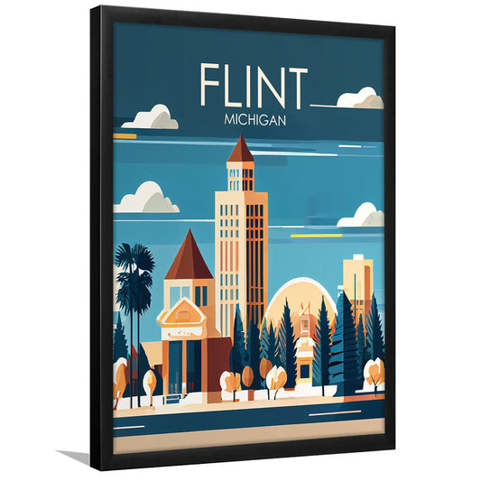 Flint Michigan Retro Art Print, Flint City Wall Art, Framed Art Print, Picture Framed, Painting Art