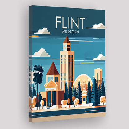Flint Michigan Retro Art Print, Flint City Wall Art, Canvas Print, Painting Canvas, Living Room Decor