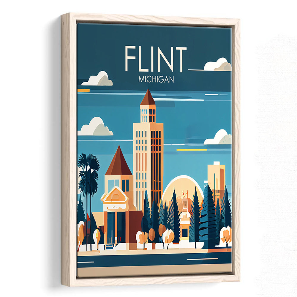 Flint Michigan Retro Art Print, Flint City Wall Art, Floating Framed Canvas Print, Framed Picture, Painting Canvas