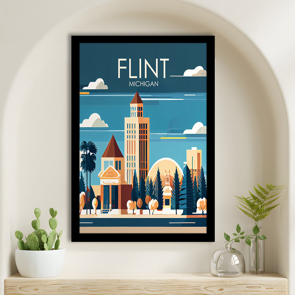 Flint Michigan Retro Art Print, Flint City Wall Art, Framed Art Print, Picture Framed, Painting Art