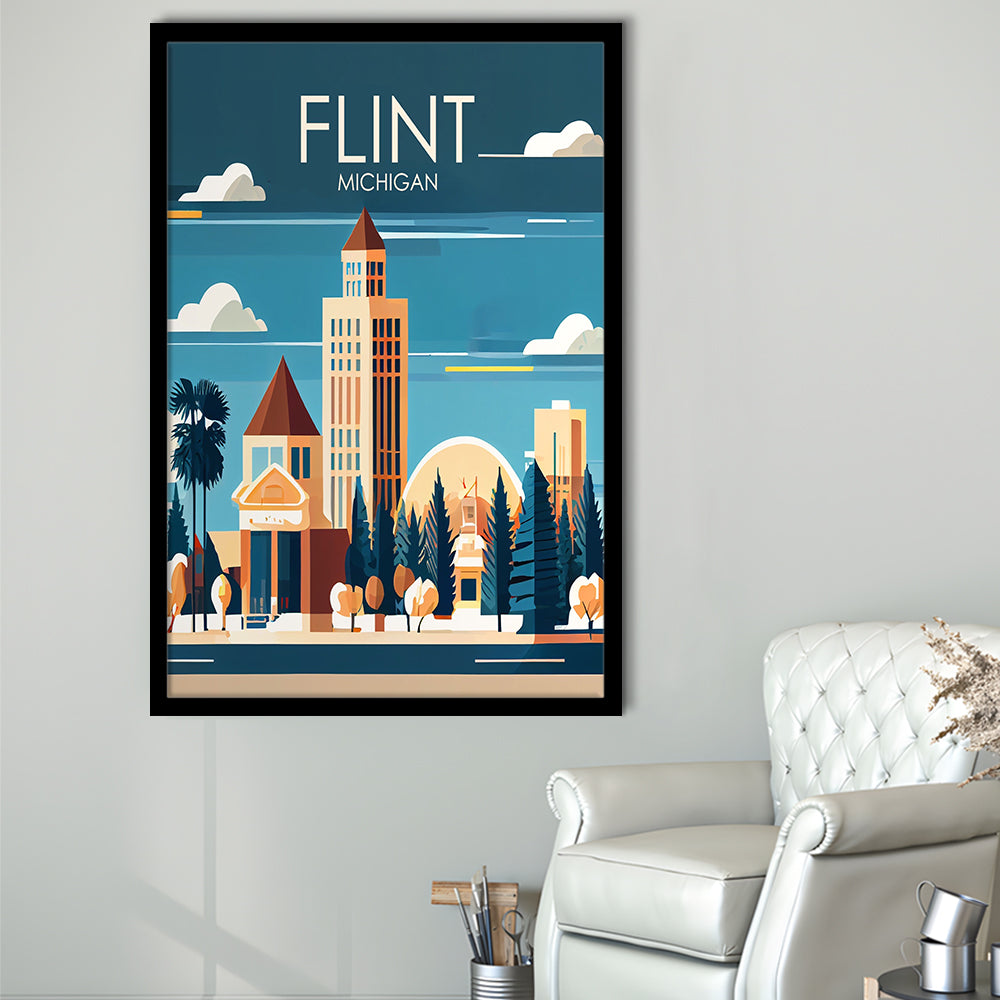Flint Michigan Retro Art Print, Flint City Wall Art, Framed Art Print, Picture Framed, Painting Art