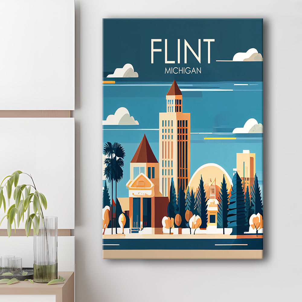 Flint Michigan Retro Art Print, Flint City Wall Art, Canvas Print, Painting Canvas, Living Room Decor