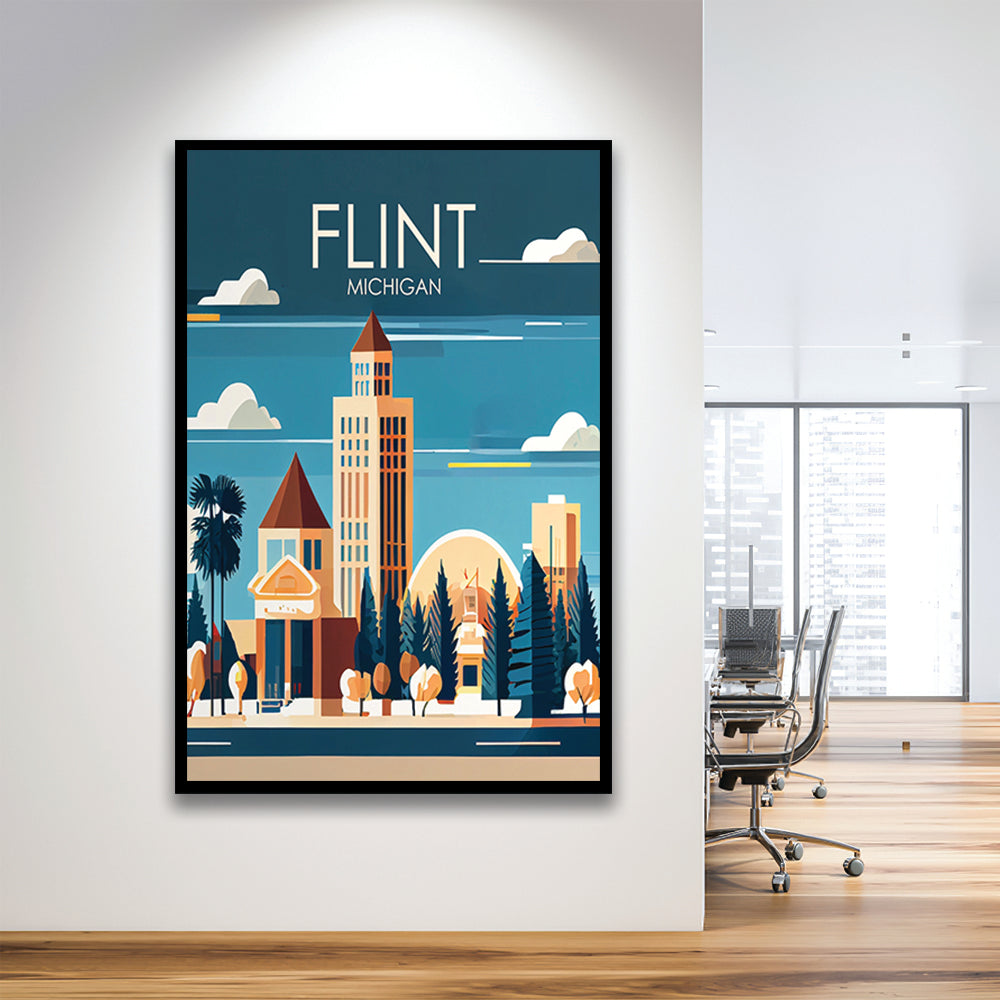 Flint Michigan Retro Art Print, Flint City Wall Art, Framed Art Print, Picture Framed, Painting Art