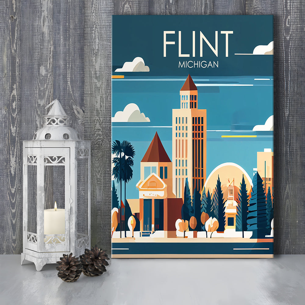 Flint Michigan Retro Art Print, Flint City Wall Art, Canvas Print, Painting Canvas, Living Room Decor