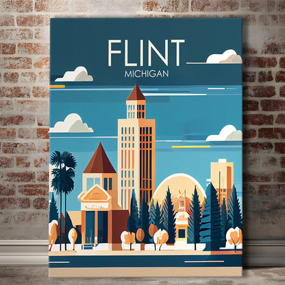 Flint Michigan Retro Art Print, Flint City Wall Art, Canvas Print, Painting Canvas, Living Room Decor