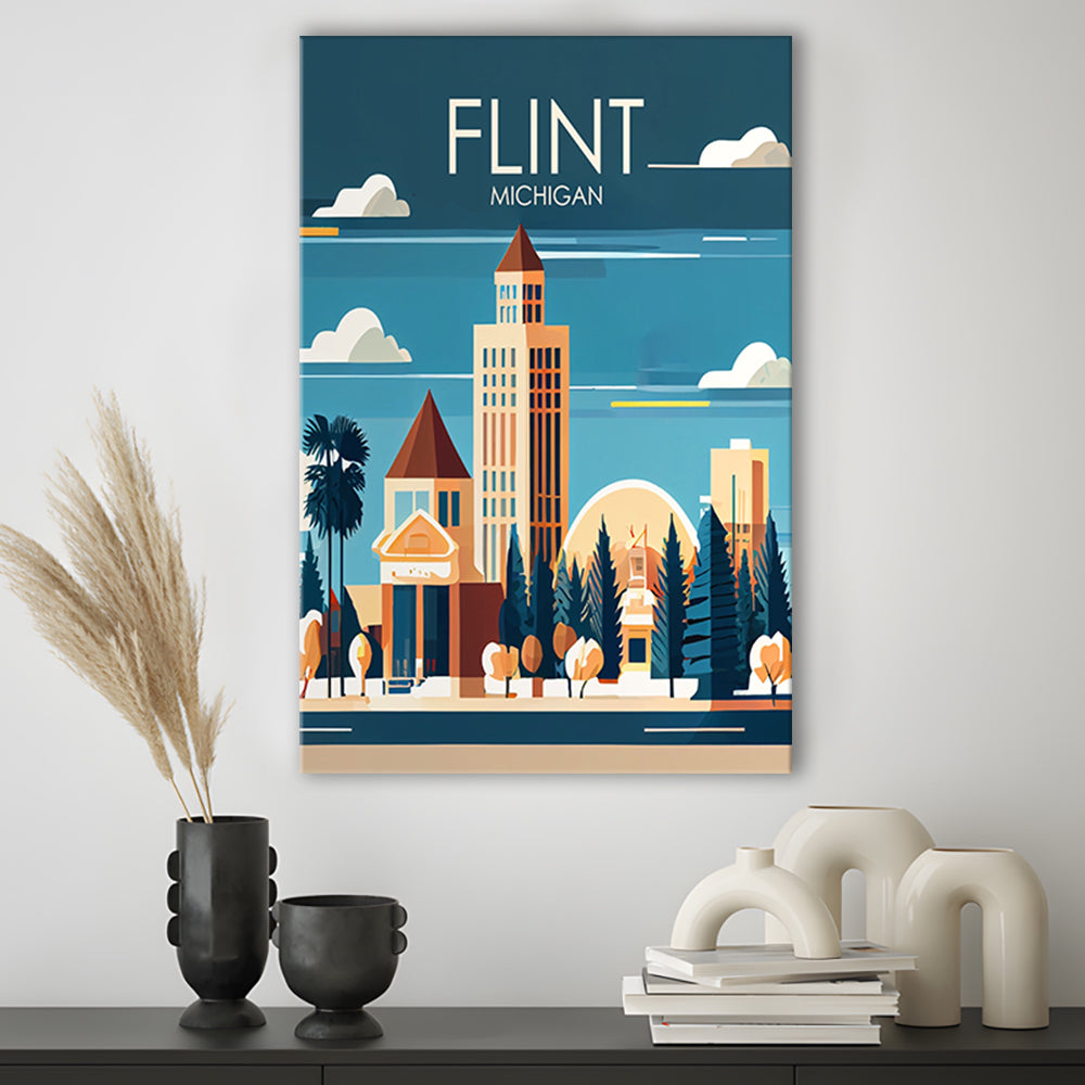 Flint Michigan Retro Art Print, Flint City Wall Art, Canvas Print, Painting Canvas, Living Room Decor