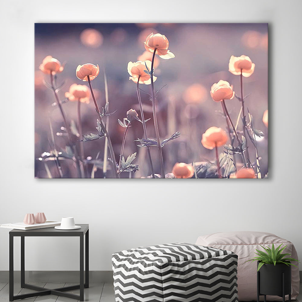 Floral Elegance Canvas Print,Extra Large Wall Decor with Vintage Background and Little Flowers, Cavas Print Wall Art Hom Decor