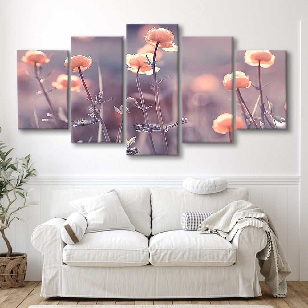 Floral Elegance Canvas Print,Extra Large Wall Decor with Vintage Background, 5 Piece Large Cavas Print Wall Art