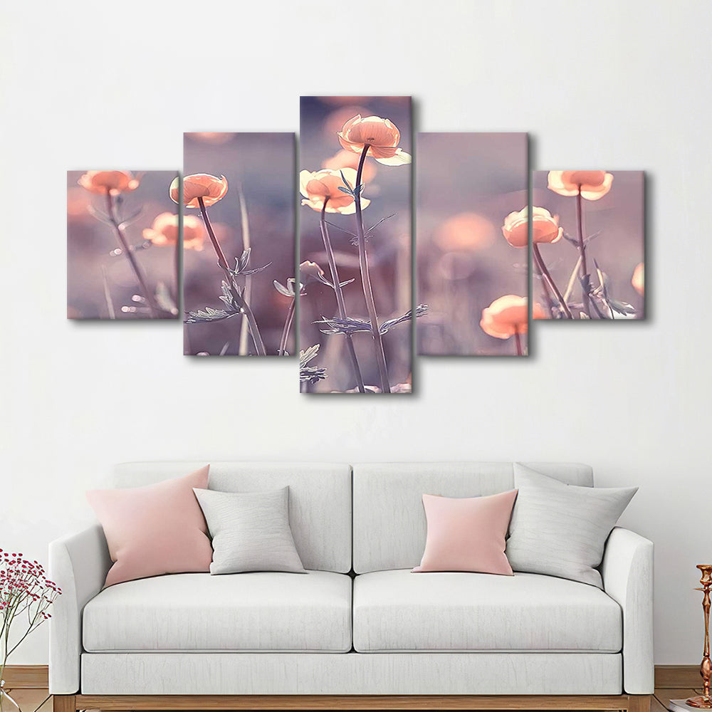 Floral Elegance Canvas Print,Extra Large Wall Decor with Vintage Background, 5 Piece Large Cavas Print Wall Art