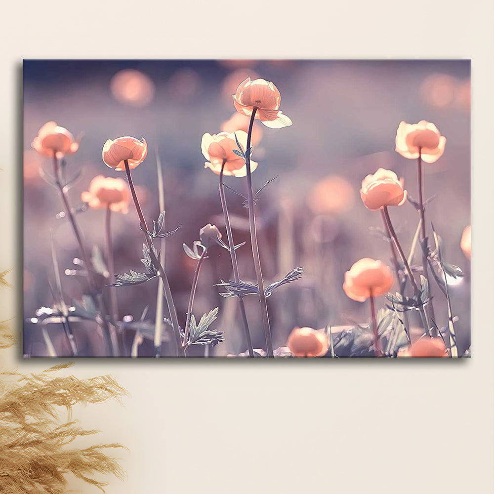 Floral Elegance Canvas Print,Extra Large Wall Decor with Vintage Background and Little Flowers, Cavas Print Wall Art Hom Decor