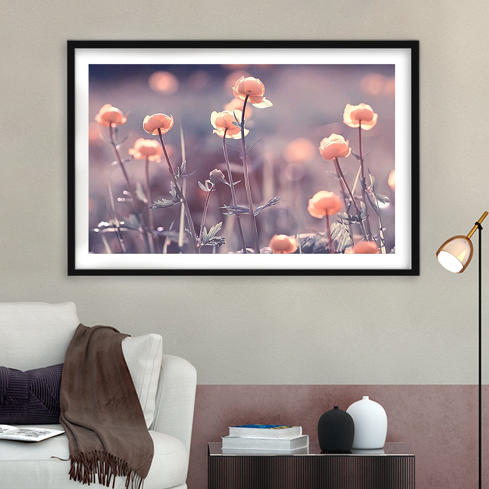 Floral Elegance Art Print,Extra Large Wall Decor With Vintage Background, Framed Art Print White Border