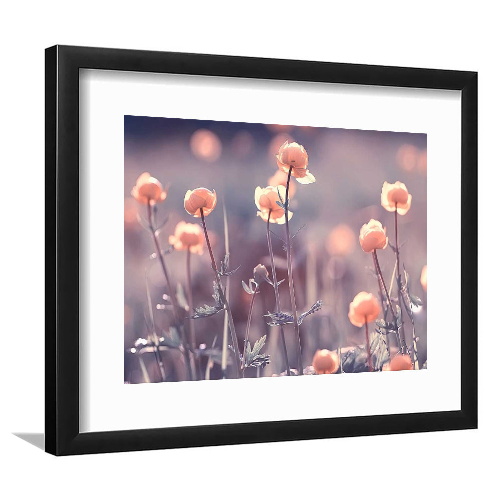 Floral Elegance Art Print,Extra Large Wall Decor With Vintage Background, Framed Art Print White Border