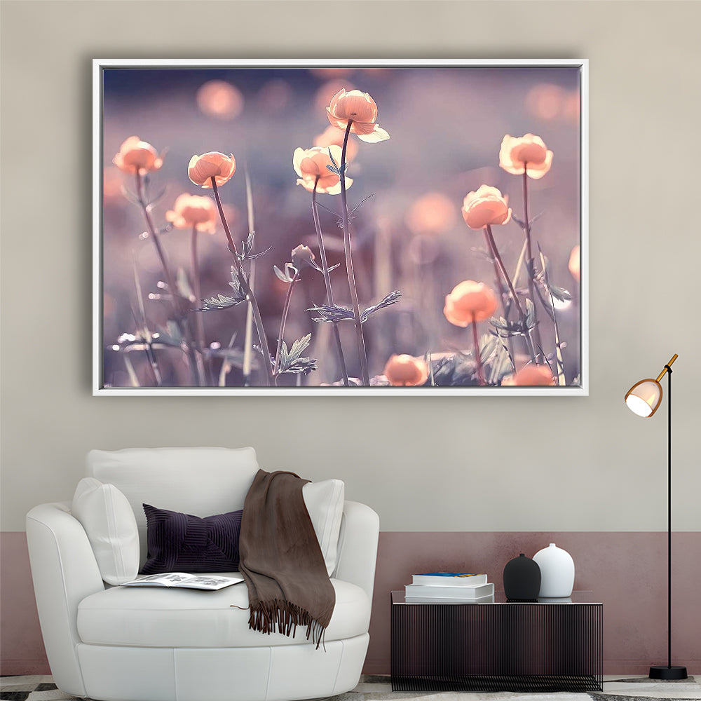 Floral Elegance Canvas Print,Vintage Background And Little Flowers, Framed Cavas Print, Floating Frame