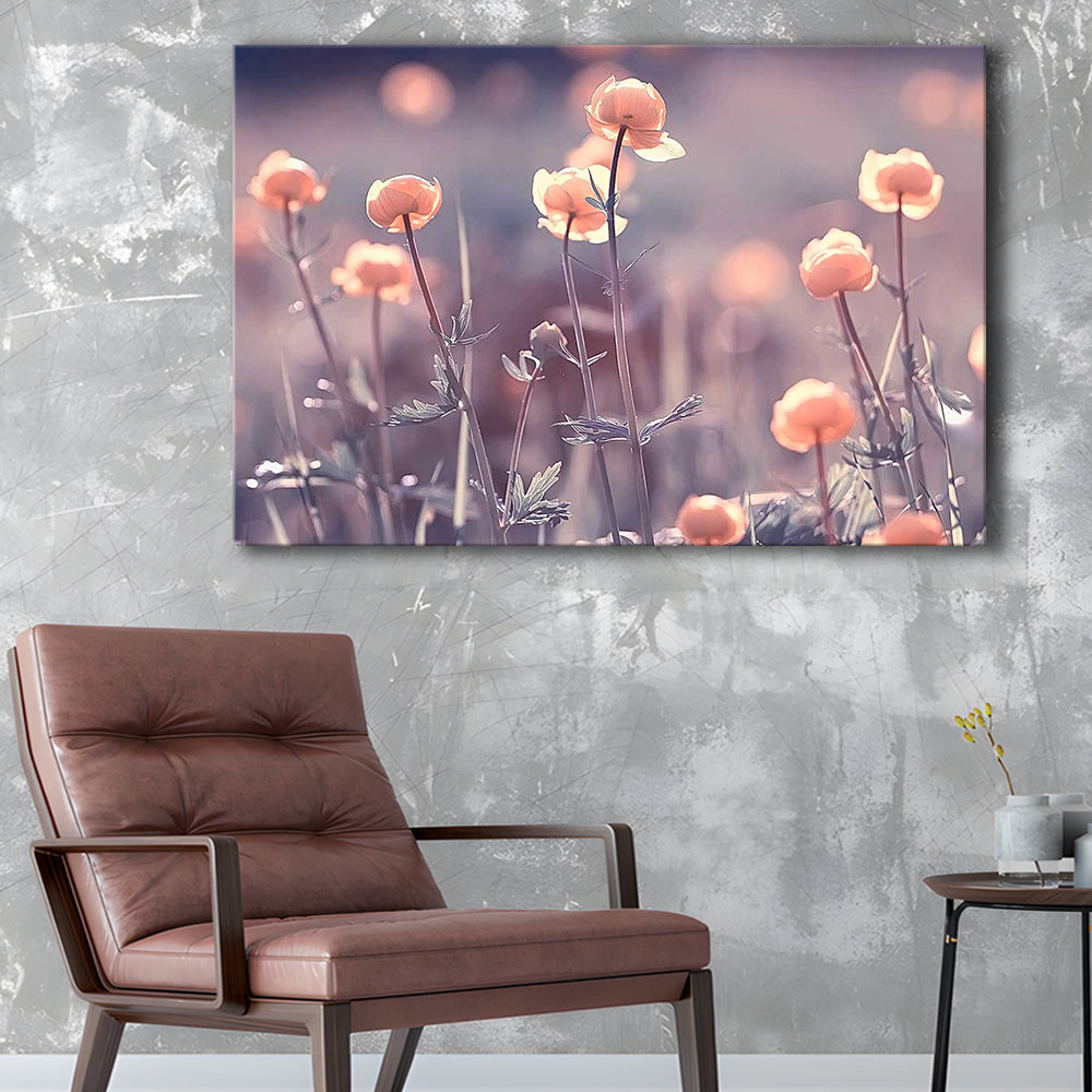 Floral Elegance Canvas Print,Extra Large Wall Decor with Vintage Background and Little Flowers, Cavas Print Wall Art Hom Decor