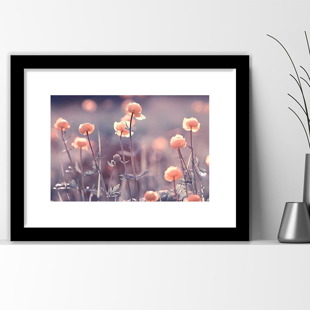 Floral Elegance Art Print,Extra Large Wall Decor With Vintage Background, Framed Art Print White Border