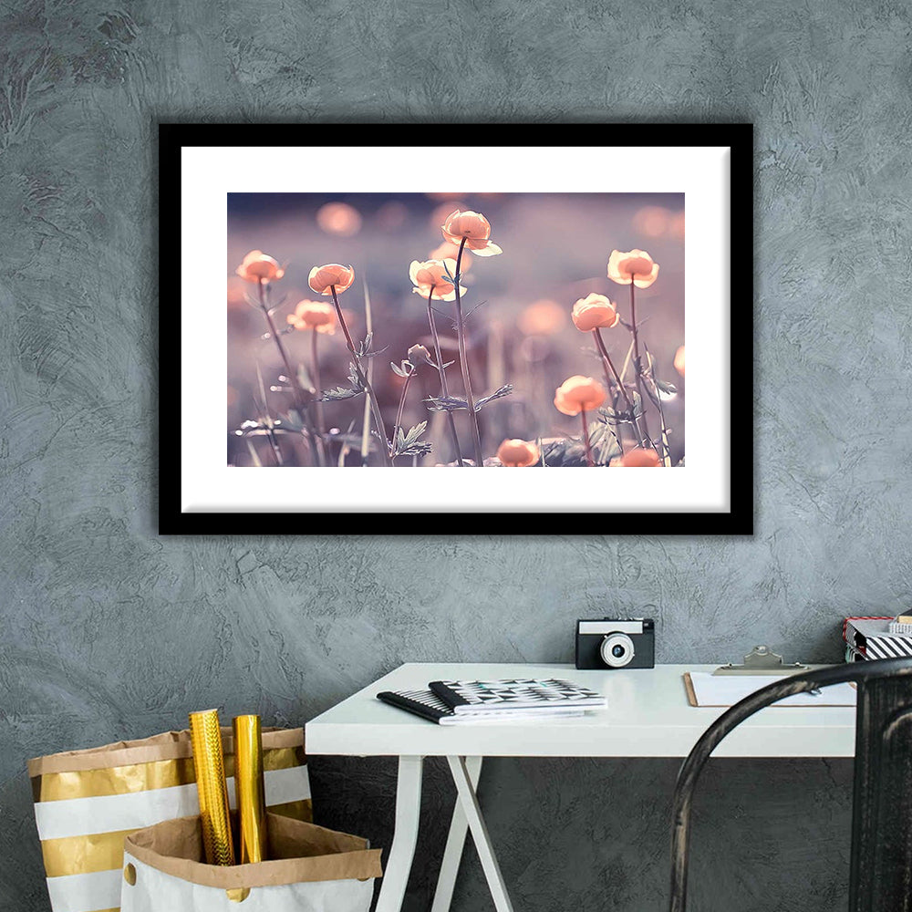 Floral Elegance Art Print,Extra Large Wall Decor With Vintage Background, Framed Art Print White Border