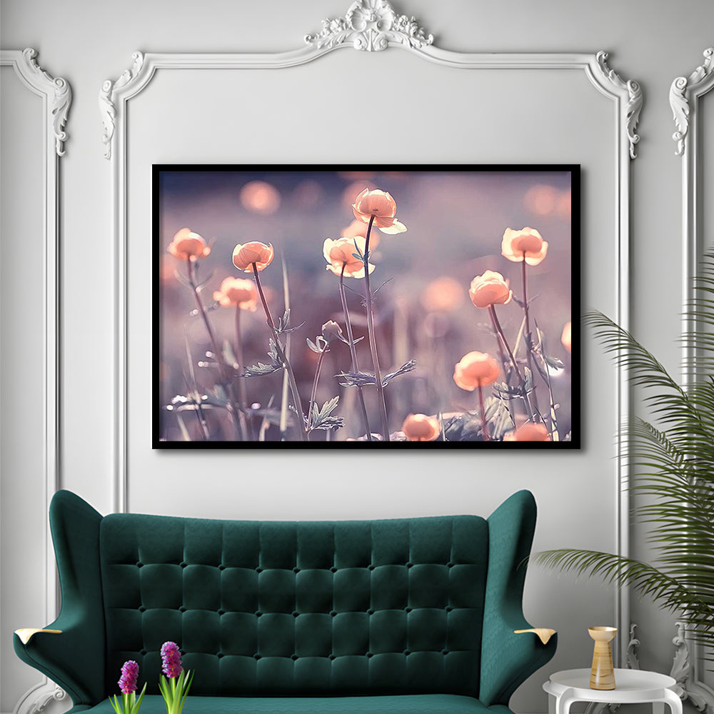 Floral Elegance Art Prints,Extra Large Wall Decor With Vintage Background, Framed Art Print, Picture Framed